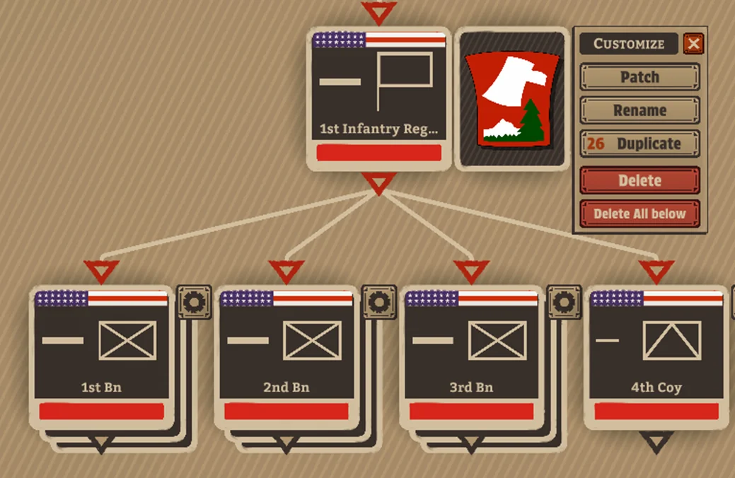 Battleplan regiment with linked battalions and companies in the command tree